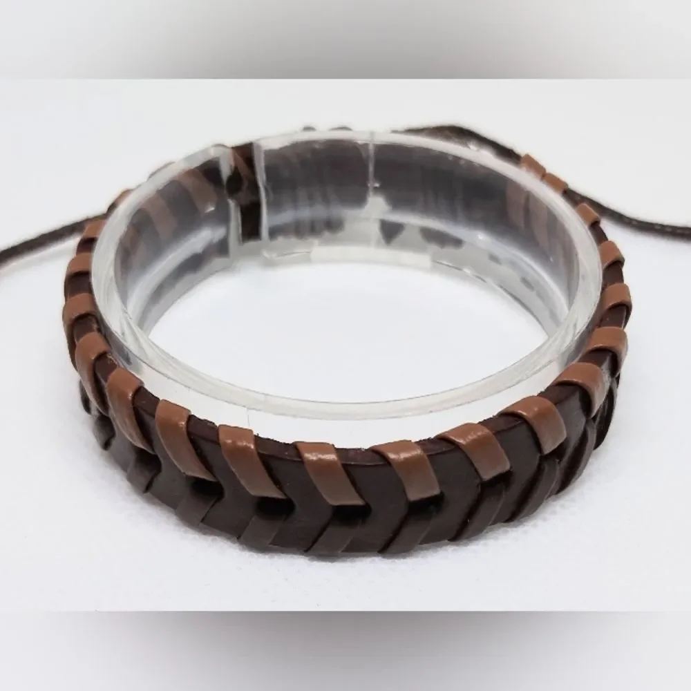 Men's bracelet leather braided brown‎ new e99